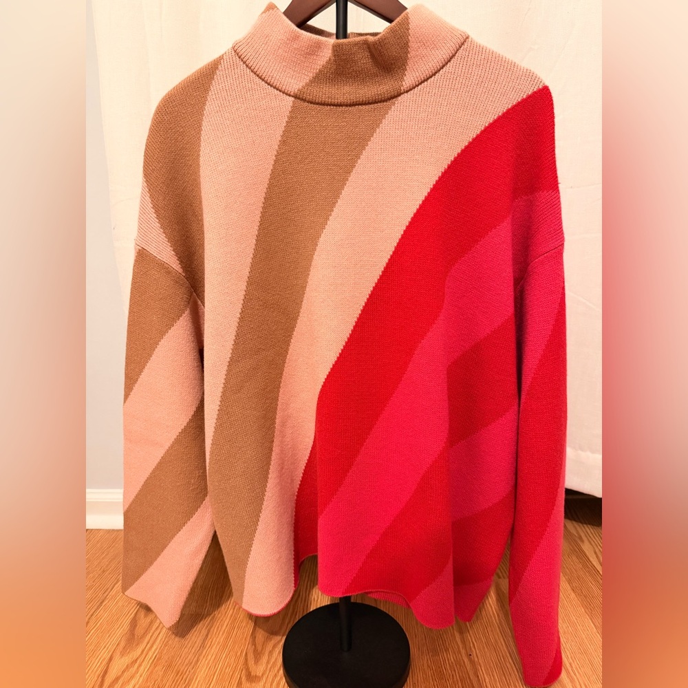 Liz Claiborne Red and Pink Striped Turtleneck Sweater